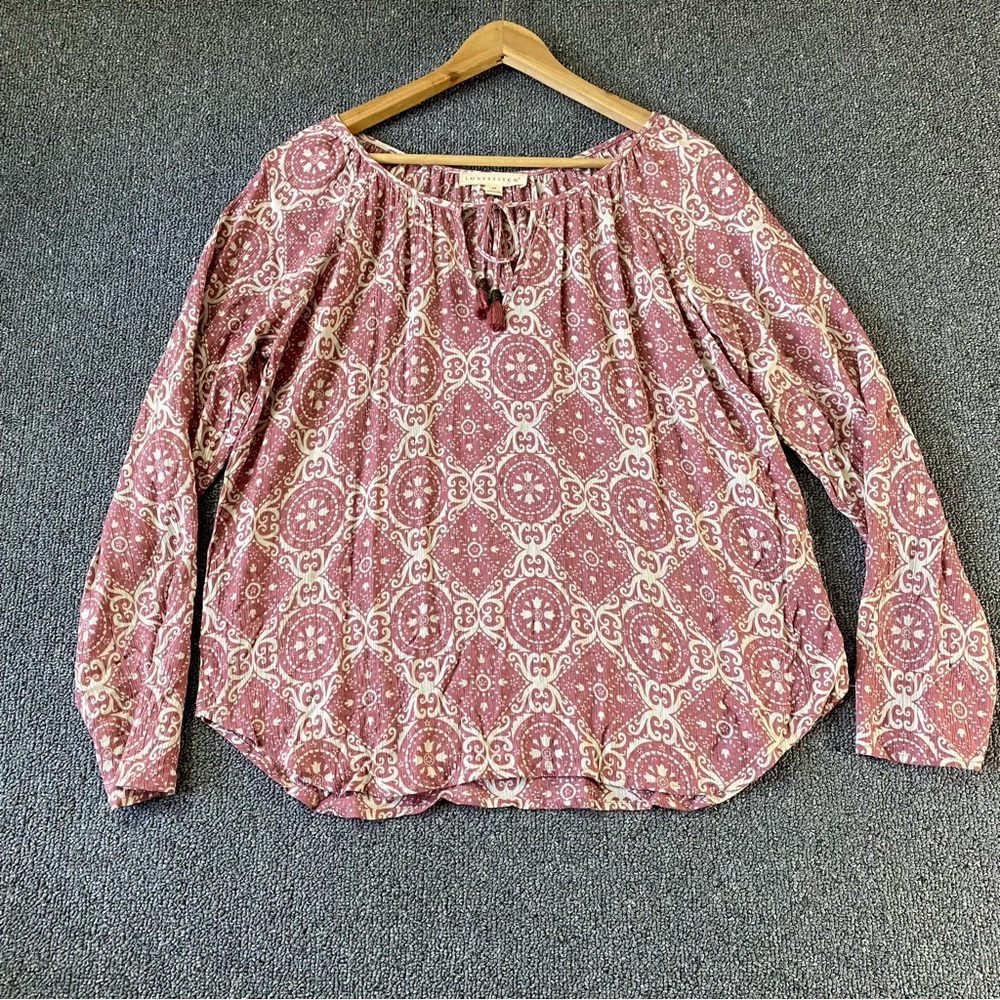 Lovestitch Blouse Pink White Paisley Tassels Boho Western Gypsy Flowy Women's M